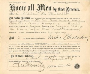Transfer sheet signed by Wm. H. Vanderbilt and E.V.W. Rossiter
